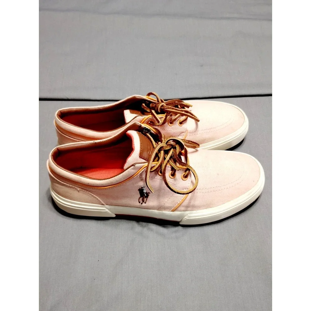 POLO Ralph Lauren PEACH‎ Faxon Boat Shoes Brown Pony Leather Lace Sneaker Men 9D